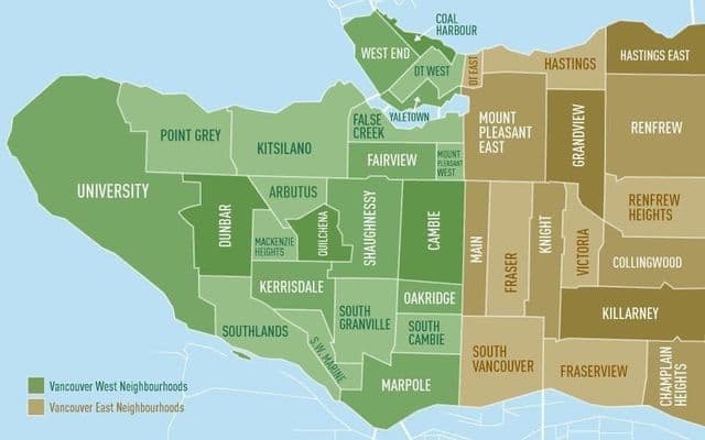 Карта районов Ванкувера