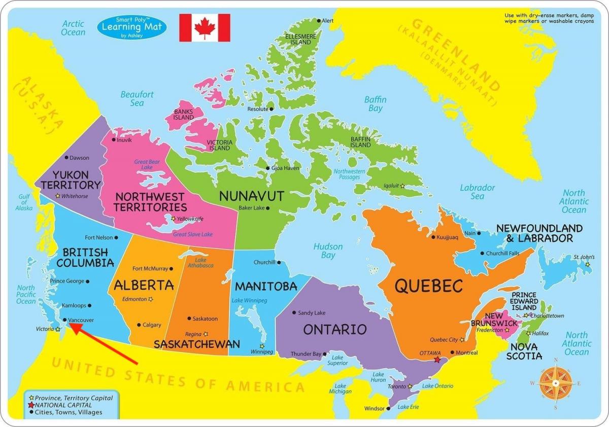 Ванкувер на карте Британской Колумбии - Канада