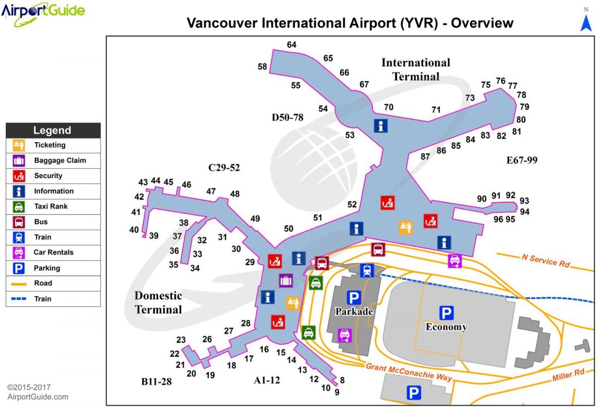 Карта терминалов аэропорта Ванкувера