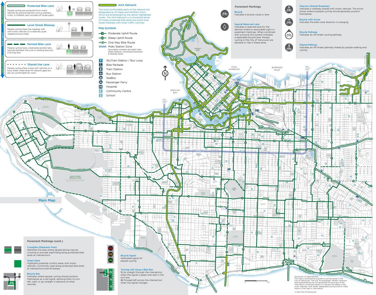 Карта велосипедных дорожек Ванкувера