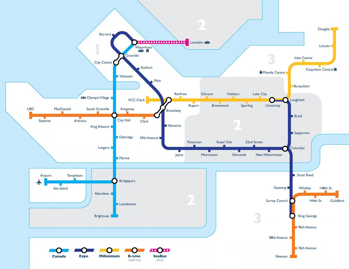 Карта станций метро Ванкувера